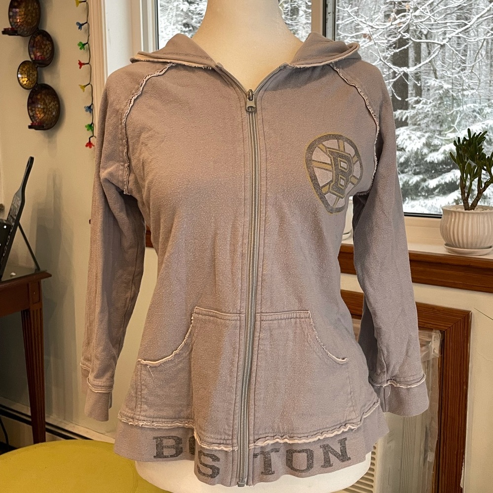 women's boston bruins sweatshirt zip up long sleeve with hood 100%cotton